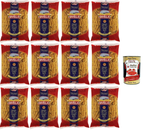 Italian Gourmet Kurze Pasta Divella Pasta 100% Italienisch Penne Zitoni 30, Nudeln aus Hartweizengrieß, Kochen 8 Minuten 12x 500g + Italian Gourmet polpa 400g 8032804040014