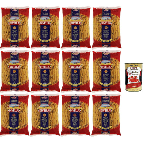 Divella Pasta 100% Italienisch Penne Zitoni 30 Nudeln aus Hartweizengrieß Kochen 8 Minuten 12x500 g italienisch Original + kostenlos polpa 400 g
