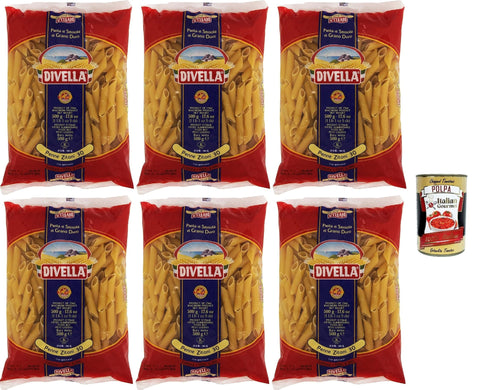 Italian Gourmet Kurze Pasta Divella Pasta 100% Italienisch Penne Zitoni 30, Nudeln aus Hartweizengrieß, Kochen 8 Minuten 6x 500g + Italian Gourmet polpa 400g 8032804040014