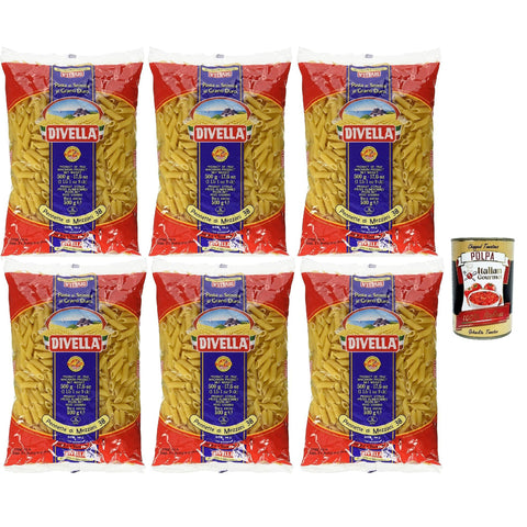 Divella Pasta 100% Italienisch Pennette di Mezzani 38, Nudeln aus Hartweizengrieß, Kochen 8 Minuten 6x 500 g Original