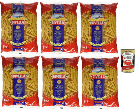 Italian Gourmet Kurze Pasta Divella Pasta 100% Italienisch Ziti Tagliati 33, Nudeln aus Hartweizengrieß, Kochen 8 Minuten 6x 500g + Italian Gourmet polpa 400g 8032804040014