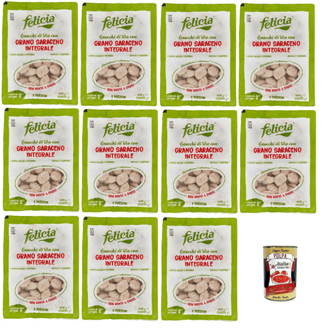 Italian Gourmet Kurze Pasta Felicia, Pasta Gnocchi di Grano Saraceno Integrale, Vollkornnudel, reiche Quelle für Ballaststoffe und Mineralsalze, Magnesium und Mangan, Veganer, 11x 400g + Italian Gourmet polpa 400g 8032804040014