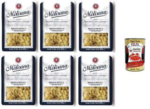 Italian Gourmet Kurze Pasta La Molisana Insalata di Pasta N°72,semola di grano duro, Grano decorticato a pietra Nudeln aus Hartweizengrieß aus Bronze gezogen, geschälter Weizen 6x500gr+ Italian Gourmet polpa 400gr 8032804040014