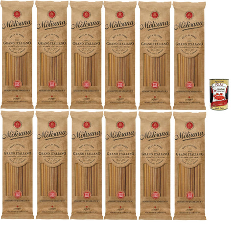 Italian Gourmet Kurze Pasta La Molisana Pasta Integrale Spaghetti quadrati n°1, Vollkornnudeln Vollkornpasta,100% italienischer Weizen,Bronzepaste 12x 500g Packung + Italian Gourmet polpa 400g 8032804040014