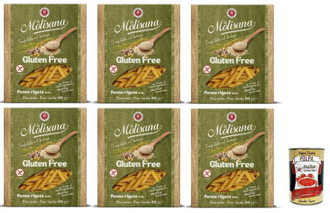 Italian Gourmet Kurze Pasta La Molisana, Penne Rigate n. 20 Senza Glutine, Nudeln Gluten -freie Pasta und Bronzezeichnung mit Vollreis, Mais und Quinoa, Kochzeit 10 Minuten, 6x 400 g + Italian Gourmet polpa 400g 8032804040014
