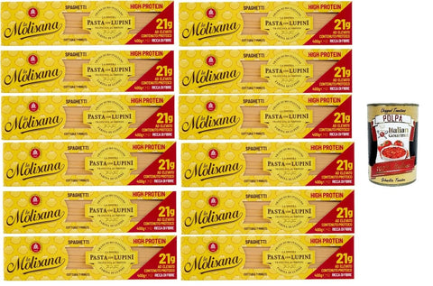Italian Gourmet Kurze Pasta La Molisana, Spaghetti mit Lupinen, Protein-Tagliatelle mit Lupinenmehl und italienischem Hartweizengrieß - bronzegezogen,12x400gr + Italian gourmet polpa 400g 8032804040014
