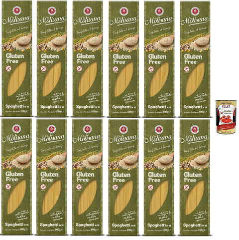 Italian Gourmet Kurze Pasta La Molisana, Spaghetti N.15 Senza Nudeln Glutine, Gluten -freie Pasta und Bronzezeichnung mit Vollreis, Mais und Quinoa, Kochzeit 10 Minuten, 12x 400 g + Italian Gourmet polpa 400g 8032804040014