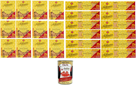 Italian Gourmet Kurze Pasta La Molisana, Spaghetti & Penne rigate mit Lupinen, Protein-Tagliatelle mit Lupinenmehl und italienischem Hartweizengrieß - bronzegezogen 24x400gr + Italian gourmet polpa 400g 8032804040014