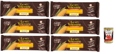 Italian Gourmet Kurze Pasta Le Veneziane Pasta di Mais Spaghetti, senza glutine,100% italienische Maisnudeln, glutenfrei. gluten free 6x 250g + Italian Gourmet polpa 400g 8032804040014