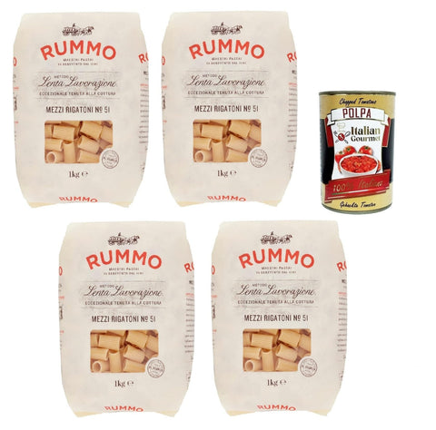 Italian Gourmet Kurze Pasta Mezzi rigatoni N. 51 Hartweizengrieß Pasta Italienische Nudeln 4x 1Kg Packung + Italian Gourmet polpa 400g 8008343230513