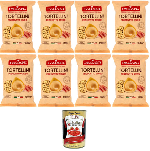 Italian Gourmet Kurze Pasta Pagani Pasta all' Uovo Tortellini con Prosciutto Crudo, Eiernudeln mit Parma ham, Pasta mit Ei 8x1kg + Italian Gourmet polpa 400g 8032804040014