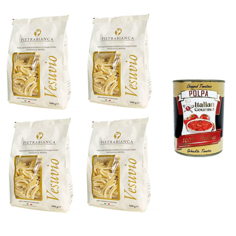 Pietrabianca Pasta di Semola Artigianale trafilata al bronzo handgefertigte, aus Bronze gezogene Grießnudeln „Casarecce“ 4x500 gr italienisch Original