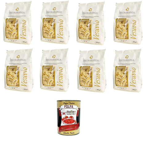 Italian Gourmet Kurze Pasta Pietrabianca, Pasta di Semola Artigianale trafilata al bronzo handgefertigte, aus Bronze gezogene Grießnudeln „Casarecce“ 8x500gr + Italian Gourmet polpa 400g 8032804040014