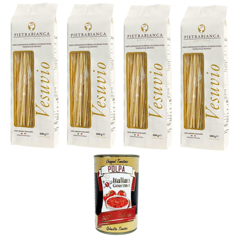 Pietrabianca Pasta di Semola Artigianale trafilata al bronzo handgefertigte, aus Bronze gezogene Grießnudeln „Spaghetti“ 4x500 gr italienisch Original