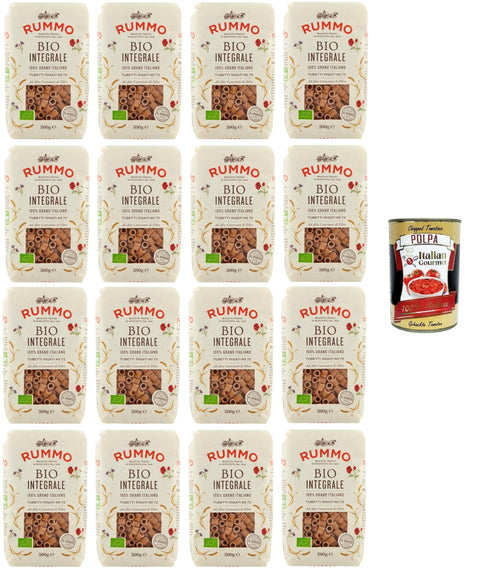 Italian Gourmet Kurze Pasta Rummo Tubetti Integrali N°72 100% Grano Italiano,Vollkornröhren Nr. 72 100% italienischer Weizen 16x500gr + Italian Gourmet polpa 400g 8032804040014