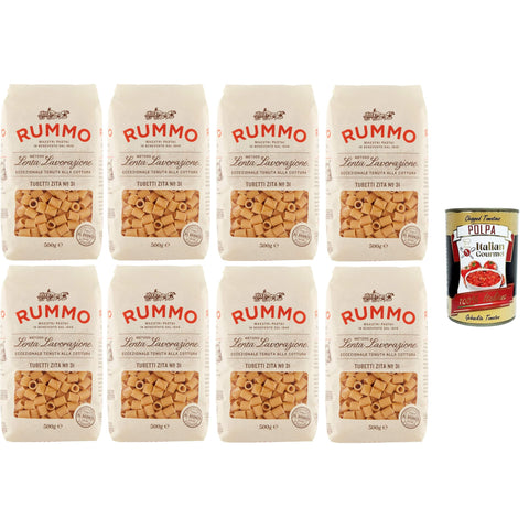 Rummo Tubetti Zita N°31 Hartweizengrieß Pasta Italienische Nudeln Packung 8x500 g italienisch Original + kostenlos Polpa di Pomodoro 400 g Dose
