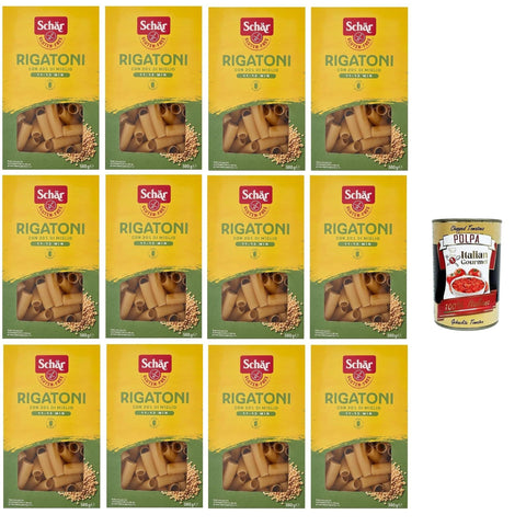 SCHÄR Senza Glutine Rigatoni Glutenfrei Pasta mit 20% Hirse gluten free pasta 12x500 g italienisch Original + kostenlos polpa 400 g