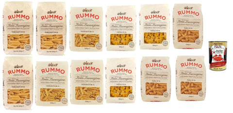 Italian Gourmet Kurze Pasta Testpaket Rummo Pasta mista Farfalle Penne rigate Fusilli Hartweizengrieß Pasta Italienische Nudeln 12x 500g Packung + Italian Gourmet Polpa di Pomodoro 400g 8032804040014