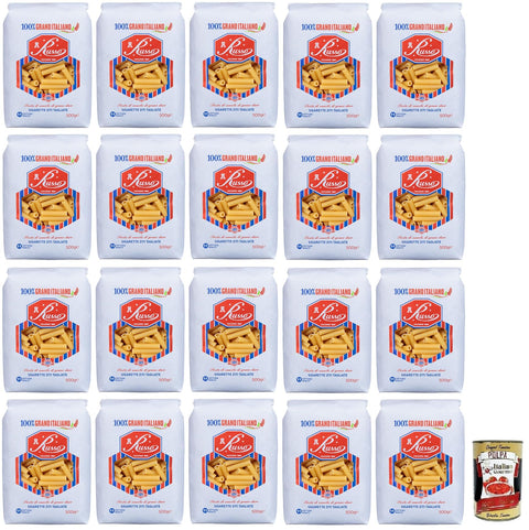 Italian Gourmet Längliche Pasta 20x Russo Sigarette Ziti Tagliate N°125 Hartweizengrieß Pasta,100% Italienischer Weizen,500g-Packung + Italian Gourmet Polpa di Pomodoro 400g Dose 8000139922589