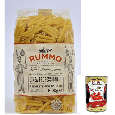 Rummo Pennette rigate N. 70 Hartweizengrieß Pasta Italienische Nudeln Packung 1 kg 8x italienisch Original + kostenlos Polpa di Pomodoro 400 g Dose