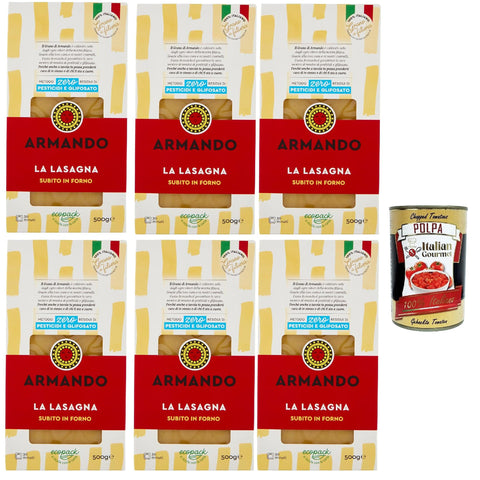 ARMANDO La Lasagna, Pasta di Semola di Grano Duro di Filiera 100% ItalianoDurumweizen Grießnudel 100% italienische 6x500g Original italienisch