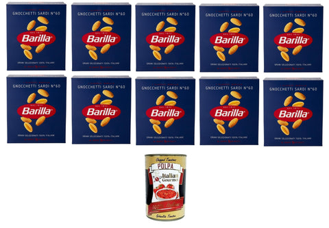 Italian Gourmet Längliche Pasta Barilla, I Classici, Pasta Gnocchetti Sardi N.60 100% italienischer Weizen 10x500gr + Italian Gourmet polpa 400g 8032804040014