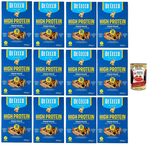 Italian Gourmet Längliche Pasta De Cecco Penne rigate Nr. 41, High protein, Italienische Hartweizennudeln, 12 Packungen à 400g, Pasta aus 100% italienischem Hartweizen, + Italian Gourmet polpa 400g 8032804040014