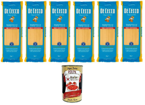 Italian Gourmet Längliche Pasta De Cecco Spaghettini Pasta di Semola di grano duro Food Service Spaghettini Hartweizengrieß Pasta Food Service 6x1kg + Italian gourmet polpa 400g 8032804040014