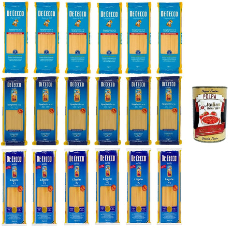 Italian Gourmet Längliche Pasta De CeccoTestpaket Spaghetti,Linguine,Spaghettini Pasta di Semola di grano duro Food Service Spaghettini Hartweizengrieß Pasta Food Service 18x1kg + Italian gourmet polpa 400g 8032804040014