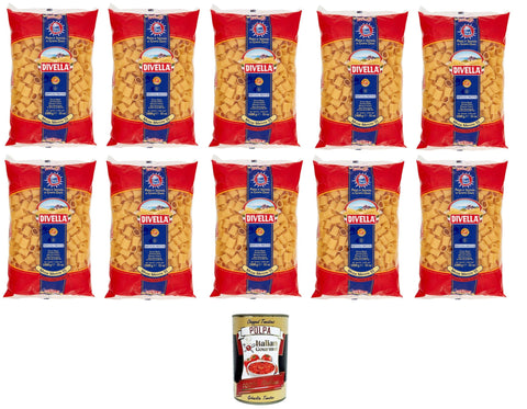 Italian Gourmet Längliche Pasta Divella Mezze Maniche N°55 Hartweizengrieß Pasta Italienische Nudeln 10x500g Packung + Italian Gourmet Polpa di Pomodoro 400g 8032804040014