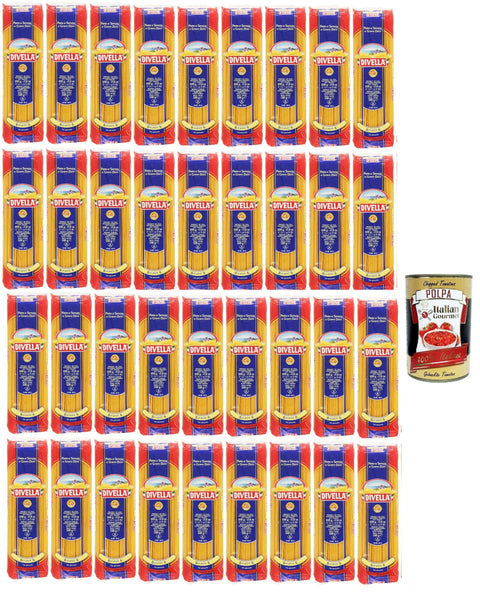 Italian Gourmet Längliche Pasta Divella Pasta 100% Italienisch Bucatini N° 6, Nudeln aus Hartweizengrieß, Kochen 7 Minuten 36x 500g + Italian Gourmet polpa 400g 8032804040014