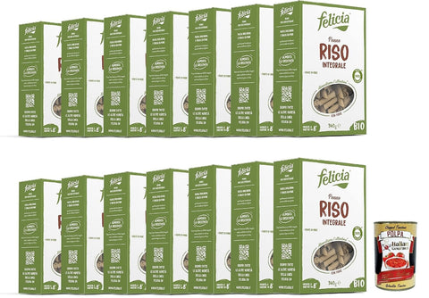 Italian Gourmet Längliche Pasta Felicia Penne Rigate di Riso Integrale, Pasta, Vollkornnudel, Paste reich an Ballaststoffen und Proteinen, Veganer, Vegan, 14x 340g + Italian Gourmet polpa 400g 8032804040014