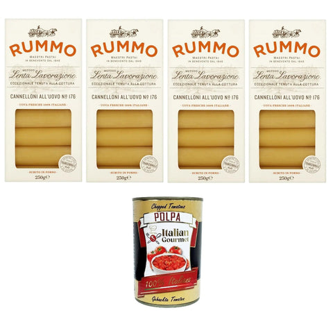 Rummo Cannelloni All'uovo Eier-Cannelloni N°176 langsame Verarbeitungsmethode außergewöhnliche Kochbeständigkeit 4x250 g italienisch Original Pastasauce +