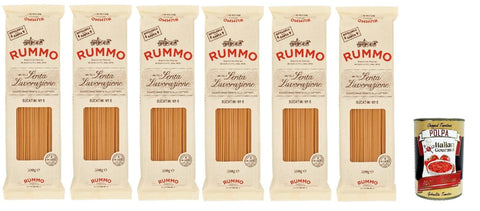 Italian Gourmet Längliche Pasta Rummo Pasta Bucatini N° 6, Pasta Lenta Lavorazione Teigwaren, Hartweizengrieß Pasta Italienische Nudeln, 6x 500g + Italian Gourmet polpa 400g 8032804040014