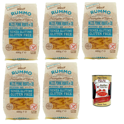 Rummo Pasta Nudeln Glutenfreie Mezze Penne Rigate N° 28, Bronze Gezeichnete gluteinfrei, perfekt für Menschen mit Zöliakie oder Glutenunverträglichkeit, 5x 400 g italienisch Original