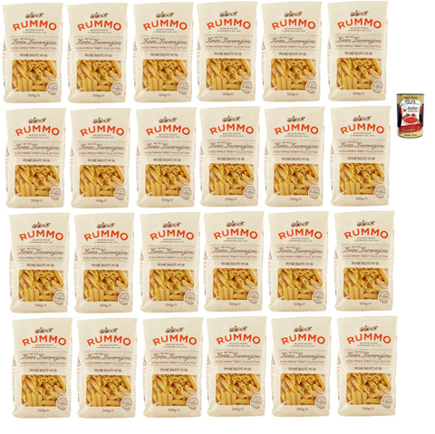 Italian Gourmet Längliche Pasta Rummo Penne Rigate N°66 Pasta Lenta Lavorazione Teigwaren aus Hartweizengrieß Bronze-Zeichnung 20x 500g + Italian Gourmet polpa 400g