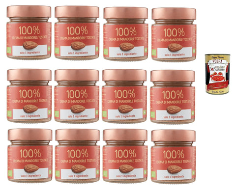 Italian Gourmet Mandel Eurocompany, Crema Spalmabile 100% Di Mandorle tostate, Brotaufstrich creme 100% Geröstete Mandeln, Nur eine Zutat, 12x 175g + Italian Gourmet polpa 400g 8032804040014