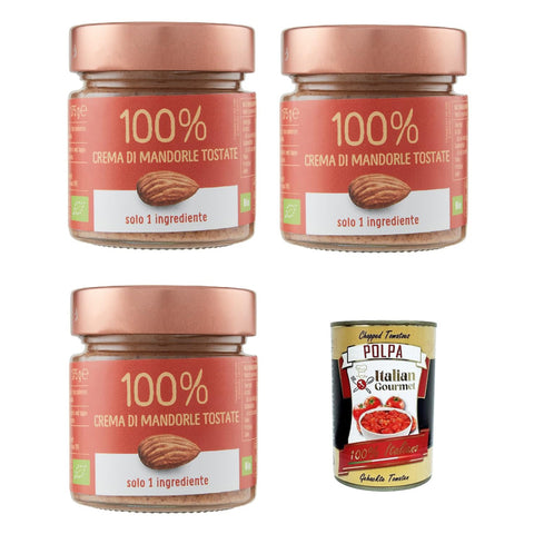 Eurocompany Crema Spalmabile 100% Di Mandorle tostate Brotaufstrich creme 100% Geröstete Mandeln Nur eine Zutat 3x175 g italienisch Original Pastasauce + kostenlos