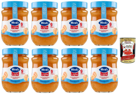 Italian Gourmet Marmeladen & Konfitüren Hero Light Light Aprikose, Marmelade, 8 Gläser mit 280 g, Marmelade und zusätzlicher Marmelade, hochwertige Früchte, ohne Konservierungsstoffe und ohne Farbstoffe + Italian Gourmet polpa 400g 8032804040014