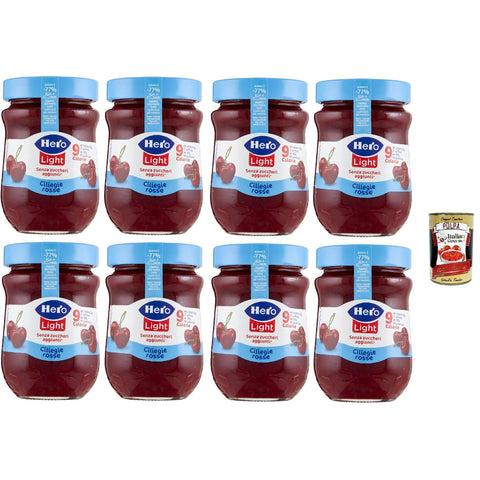 Hero Light Light Rote Kirschen, Marmelade, 8 Gläser mit 280 g, Marmelade und zusätzlicher Marmelade, hochwertige Früchte, ohne Konservierungsstoffe und ohne Farbstoffe italienisch Original