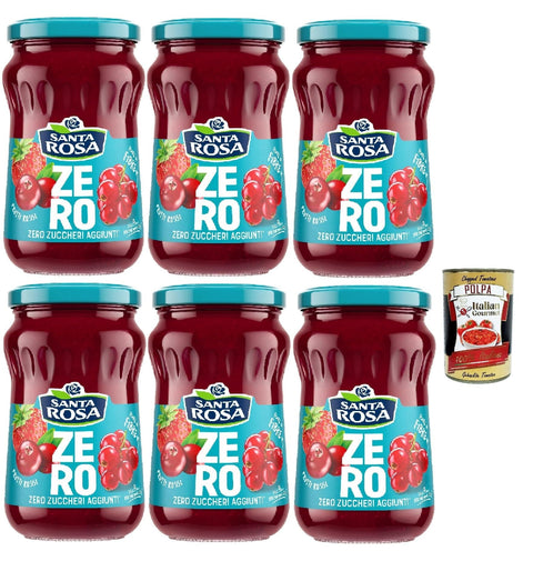 Italian Gourmet Marmeladen & Konfitüren Santa Rosa, Zero Rote Früchte Marmelade, leichte und nahrhafte Freude, ideal zum Frühstück oder Snack, reich an Geschmack und ohne zugesetzten Zucker, 6x 300 g + Italian Gourmet polpa 400g 8032804040014