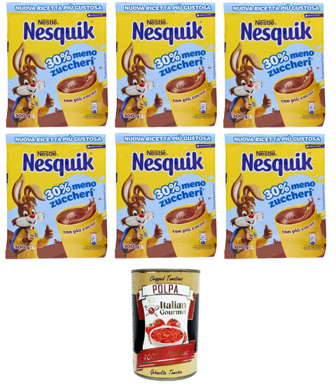 Italian Gourmet Milchpulver mit Geschmack Preparato Solubile Per Bevanda Con Cacao Magro 30% Meno Zuccheri Lösliche Getränkezubereitung mit fettarmem Kakao und 30% weniger Zucker 6x 300gr + Italian Gourmet polpa 400g 8032804040014