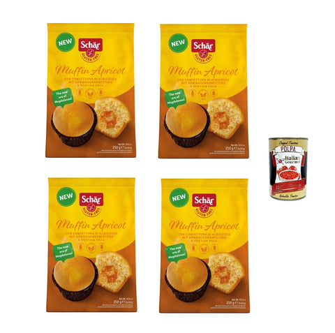 Italian Gourmet Muffins Schar Muffin Apricot con confettura all'albicocca 250, glutenfreie Aprikosenmuffins 4x 250g + Italian Gourmet polpa 400gr 8032804040014