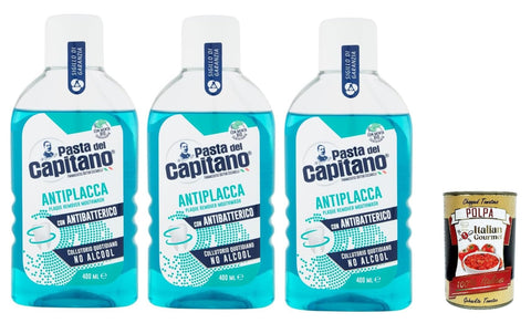 Italian Gourmet Mundwasser, -sprays & -spülungen Pasta del Capitano Collutorio Antiplacca - Anti-Plaque-Mundwasser Mundhygiene 3x 400ml + Italian Gourmet polpa 400g 8032804040014