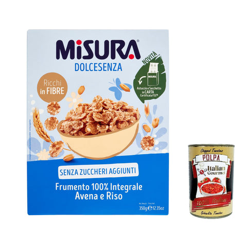Misura Cereali Integrali Fiocchi di Frumento Dolcesenza 100 % Vollkorn Haferflocken und Reis ohne Zuckerzusatz 12x350g Original italienisch