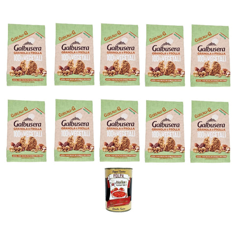 Italian Gourmet Müsli Galbusera Cereali G Granola e Frolla 100% Vegetali Avena, noci, mandorle e nocciole 280g, 100% pflanzliche Kekse mit Hafer, Pekannüssen, Mandeln und Haselnüssen 10x280g + Italian Gourmet polpa 400gr 8032804040014