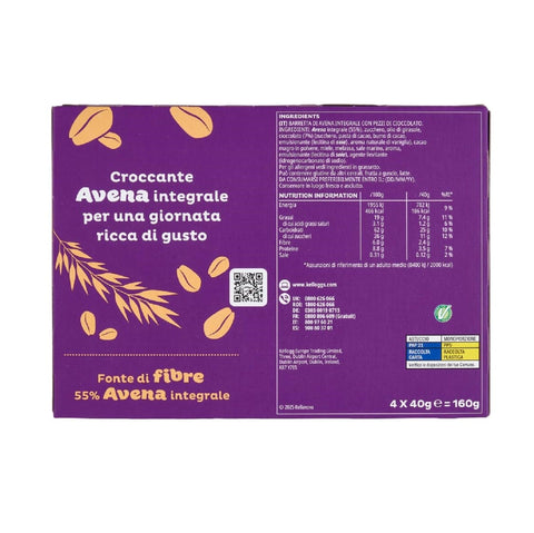 Italian Gourmet Müsliriegel 10x Kellogg's Oaties barretta cioccolato e avena Schoko-Hafer-Riegel,(4x40 g) 160g