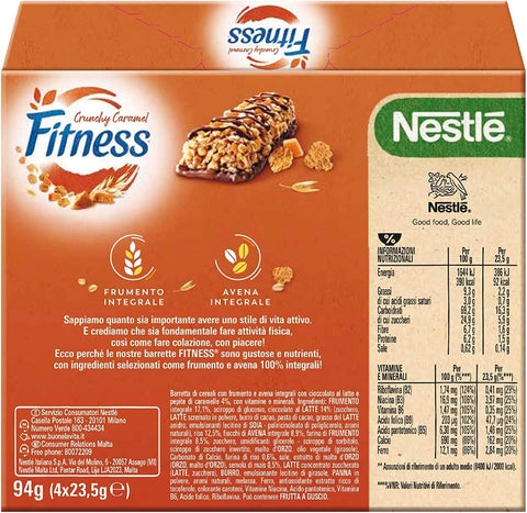 Italian Gourmet Müsliriegel 8x Nestlé Fitness Crunchy Caramel Müsliriegel Vollkornriegel mit Schokolade und Knuspriges Karamell ( 4 x 23,5g ) 94g 5900020024923