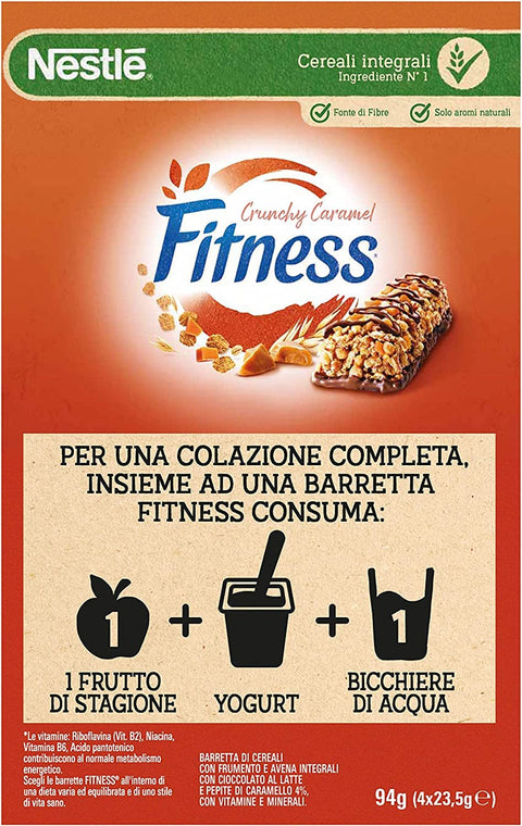 Italian Gourmet Müsliriegel 8x Nestlé Fitness Crunchy Caramel Müsliriegel Vollkornriegel mit Schokolade und Knuspriges Karamell ( 4 x 23,5g ) 94g 5900020024923