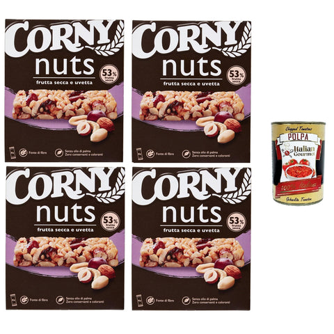 Corny Nuts Müsliriegel, Trockenfrüchte und Rosinen, ohne Palmöl, ohne Konservierungsstoffe, ohne Farbstoffe 4x96 gr italienisch Original